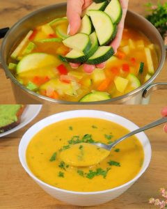 Kremowa zupa warzywna i grzanki ziołowe