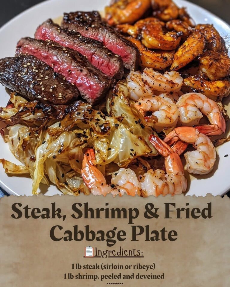 Steak, shrimp & fried cabbage plate