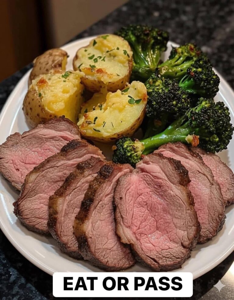 Prime Rib with Loaded Baked Potatoes & Garlic Broccoli