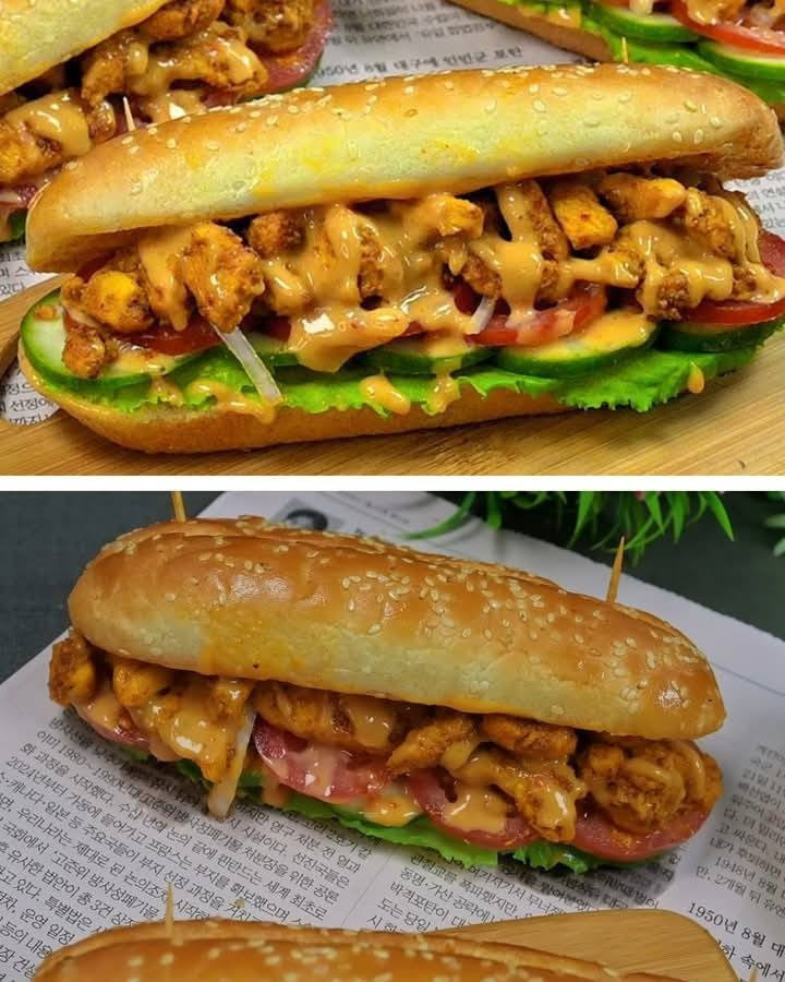 Pyszny styl kanapki z kurczakiem