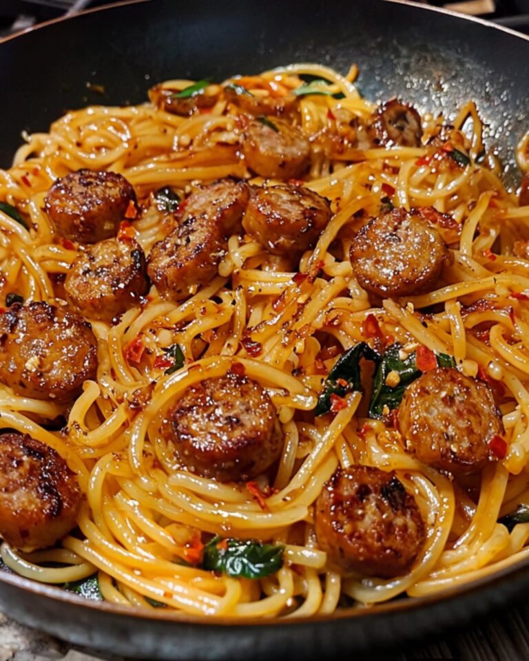 STICKY HONEY GARLIC SAUSAGE PASTA SKILLET 