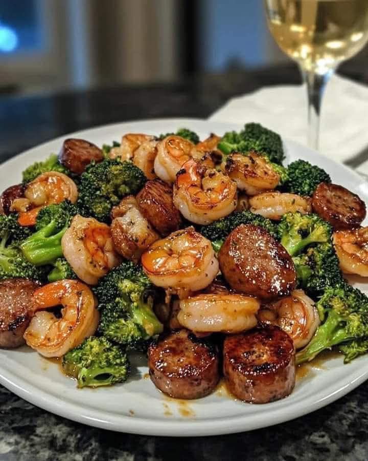  Honey Garlic Shrimp, Sausage, and Broccoli 