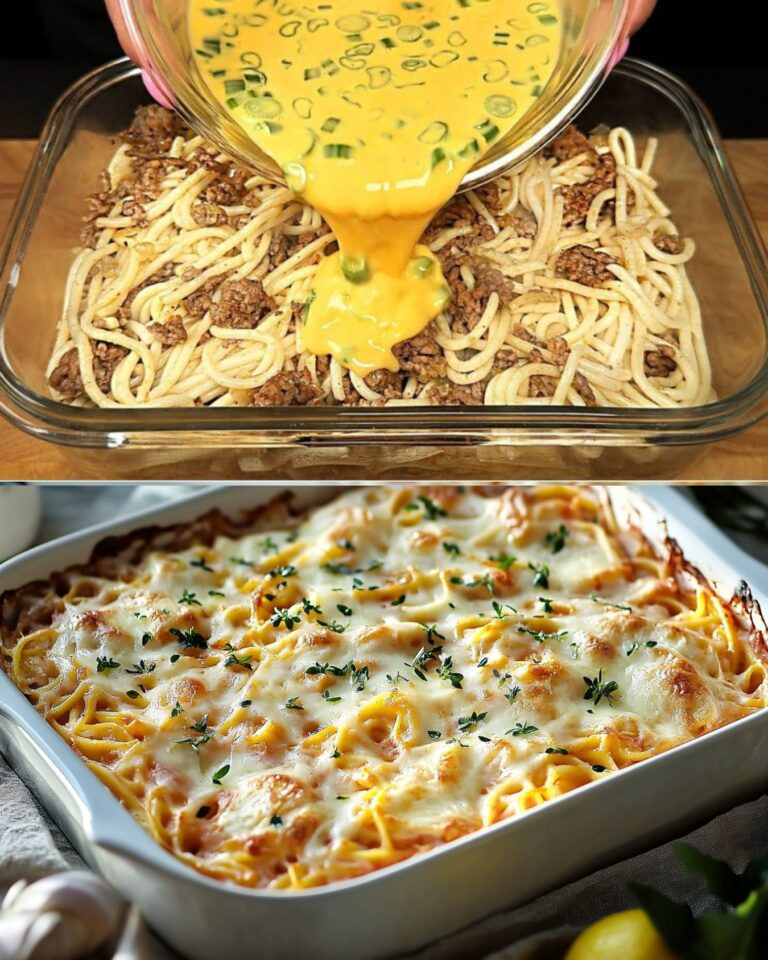 Zapiekanka spaghetti z serem, mielonym mięsem i warzywami