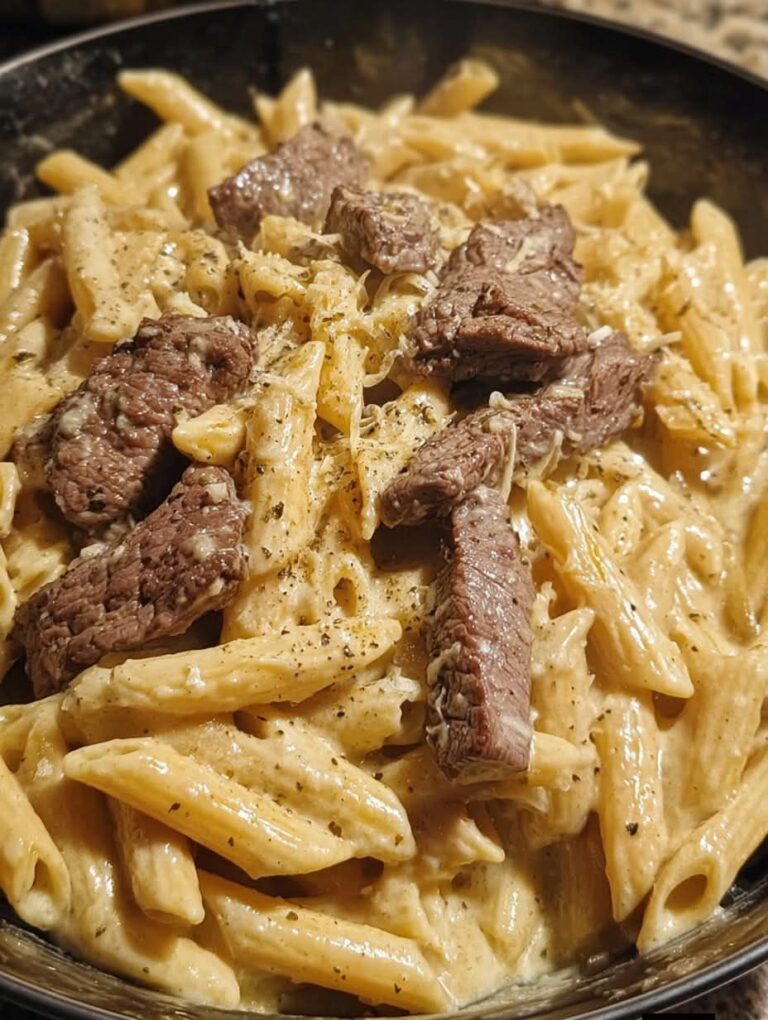 CREAMY SWEET GARLIC PARMESAN STEAK PASTA