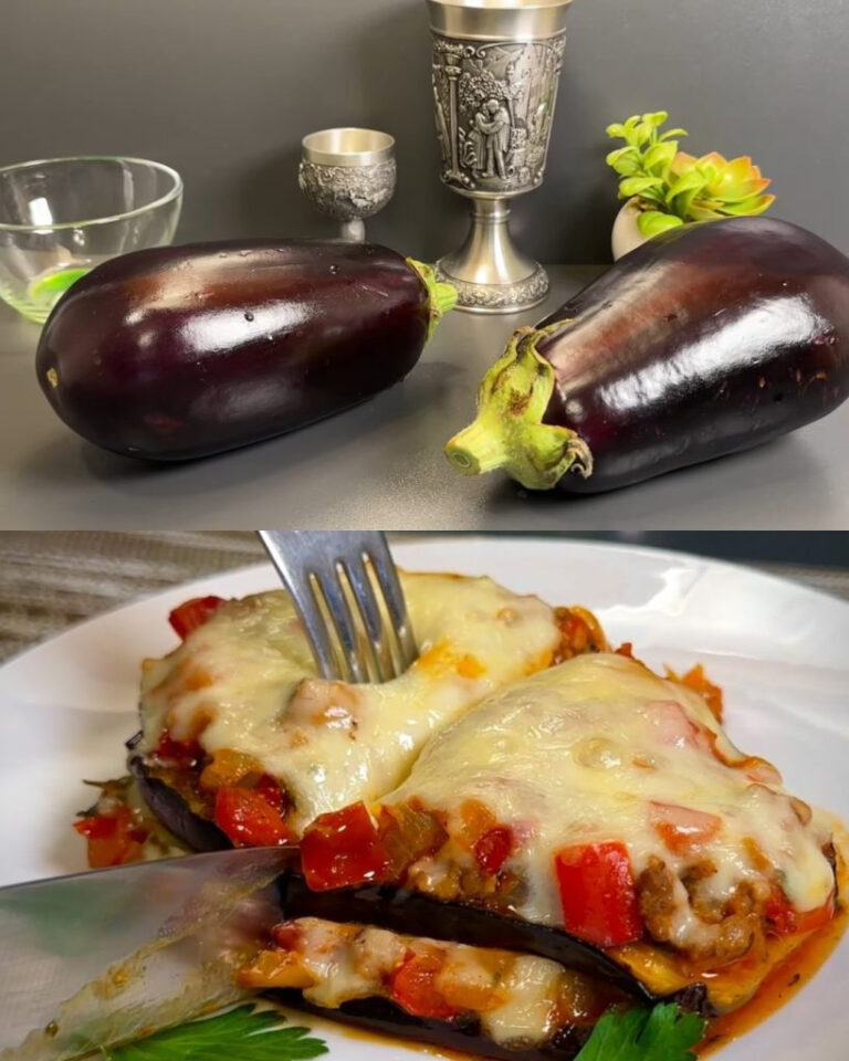 Zapiekane bakłażany nadziewane soczystym mięsem i serem – pyszna uczta!” 😍😍😊👇