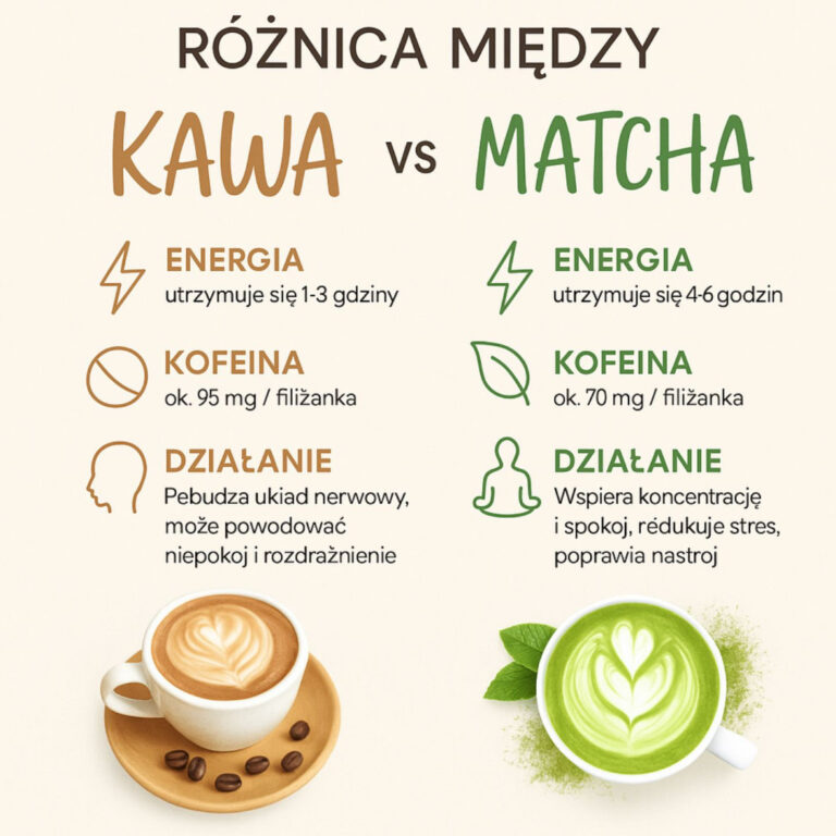 KAWA: Energia: 1–3 godziny Kofeina: ok. 95 mg/filiżanka Może dawać szybki zastrzyk energii, ale też powodować niepokój i rozdrażnienie MATCHA: Energia: 4–6 godzin Kofeina: ok. 70 mg/filiżanka Działa łagodnie – wspiera koncentrację, poprawia nastrój, redukuje stres Szukasz spokoju i skupienia? Wybierz matchę. Potrzebujesz szybkiego kopa? Kawa będzie lepsza #fblifestyle 😍😍😍👇👇