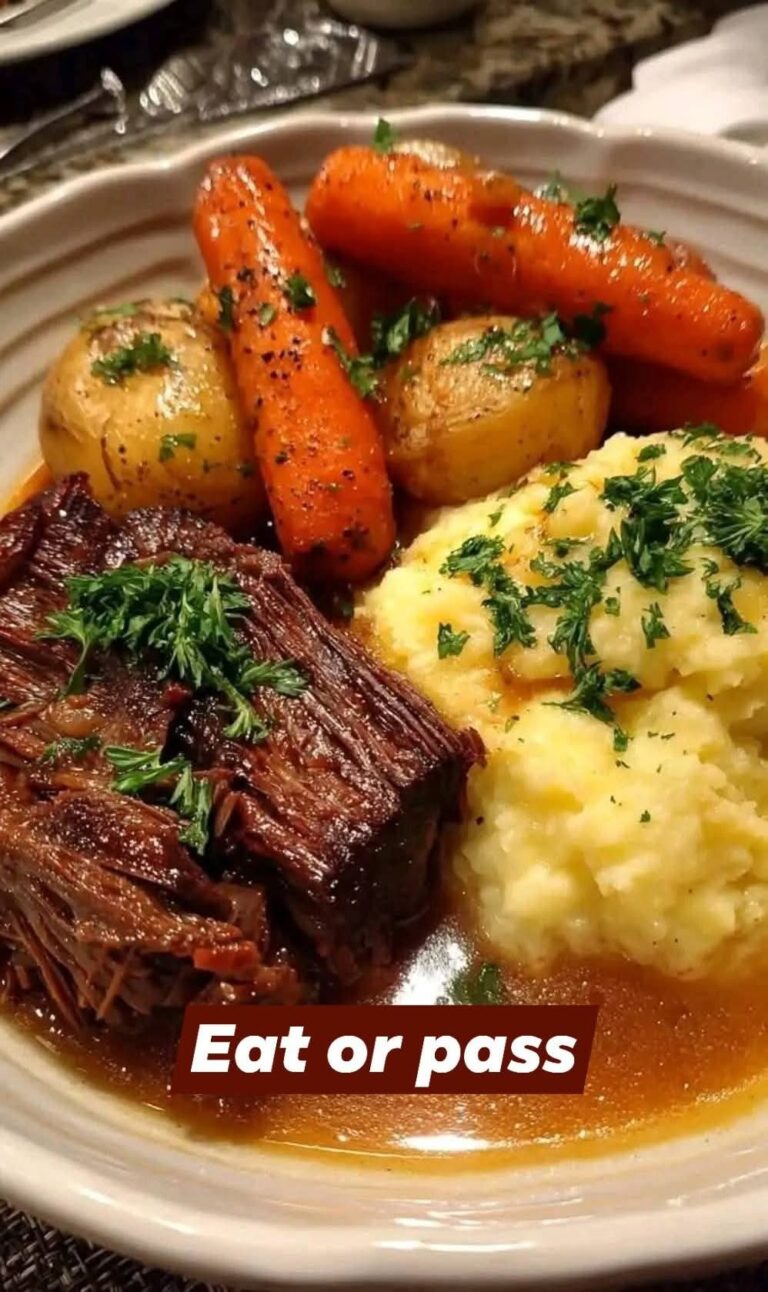 Beef Pot Roast with Potatoes, Carrots, and Mashed Potatoes 