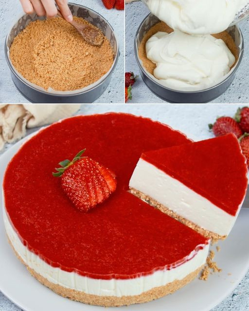 Letni sernik z musem truskawkowym – lekki deser, który robi wrażenie 😍😍👇👇