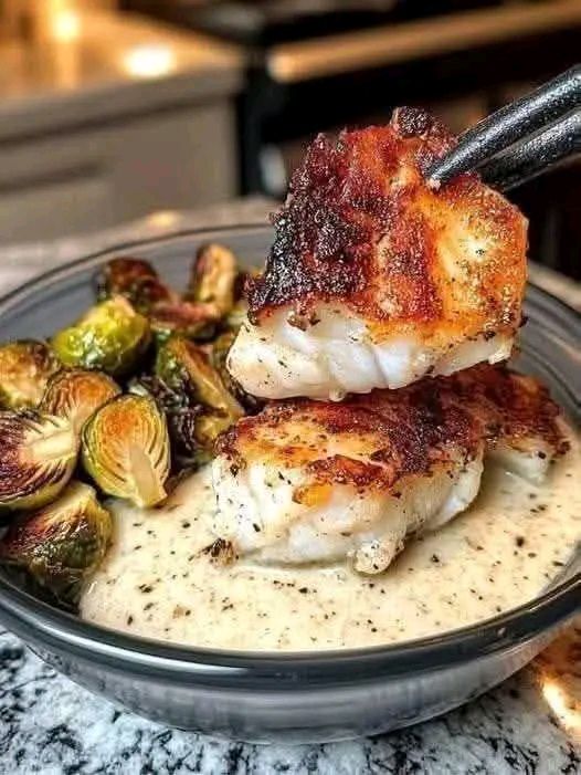 Lemon Garlic Butter Cod Bowls with Roasted Brussels Sprouts