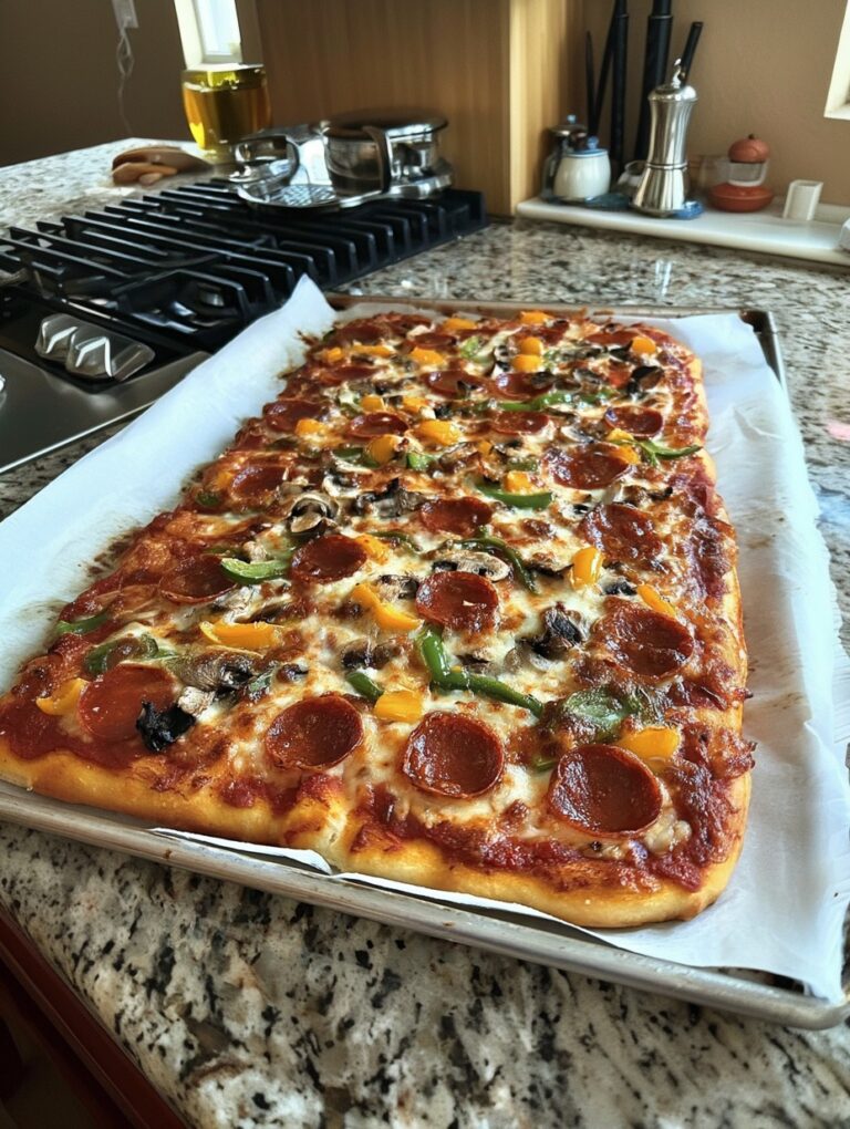 Keto Sheet Pan Pepperoni & Veggie Pizza