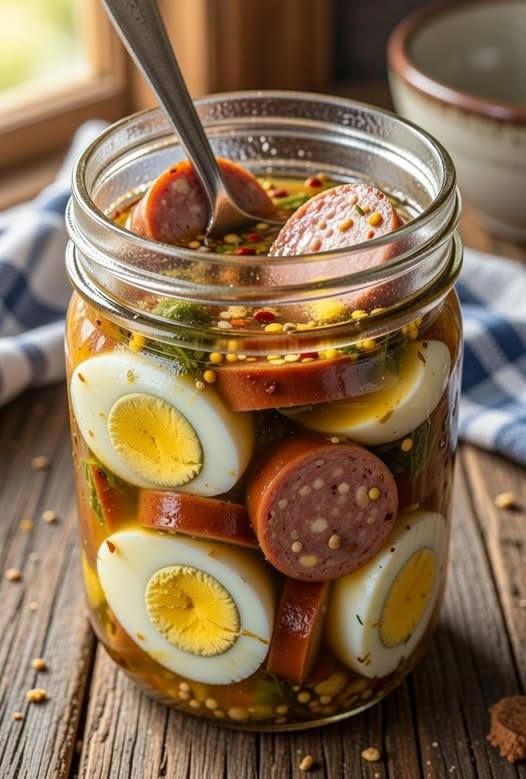 Pickled Eggs Sausage & Onions