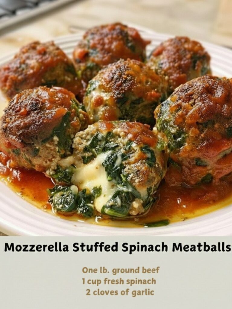Mozzarella Stuffed Spinach Meatballs