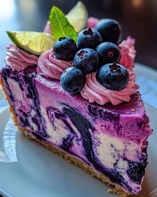 Blueberry Lime Swirl Cheesecake