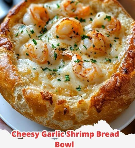 Cheesy Garlic Shrimp Bread Bowl