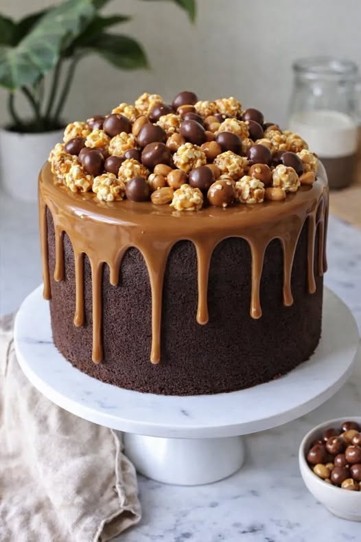 Decadent Chocolate Cake with Caramel Drip