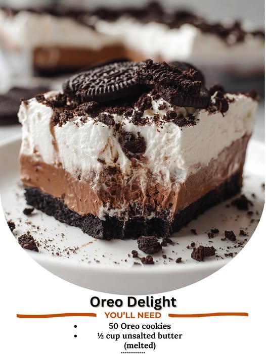 Layers of creamy pudding, whipped topping, and crushed Oreos come together in this Oreo Delight — a decadent no-bake keeper that’s as simple as it is irresistible.