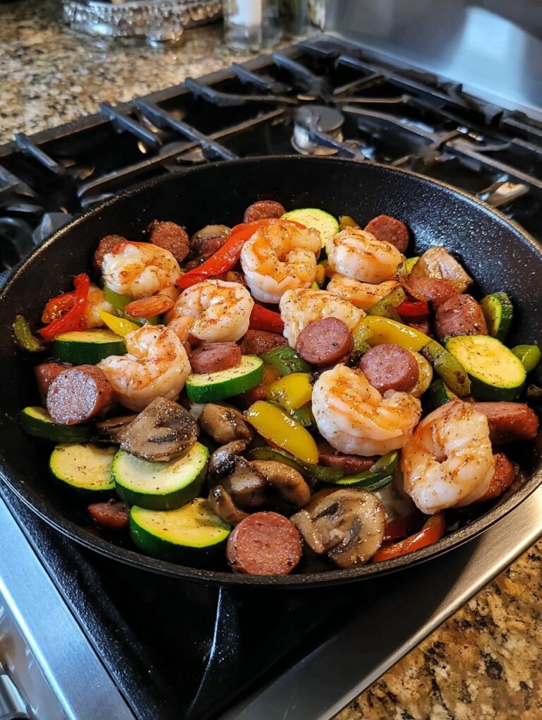 Keto Shrimp & Sausage Veggie Skillet