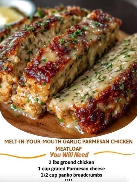 uicy Garlic Parmesan Chicken Meatloaf with Herbed Crust and Creamy Finish
